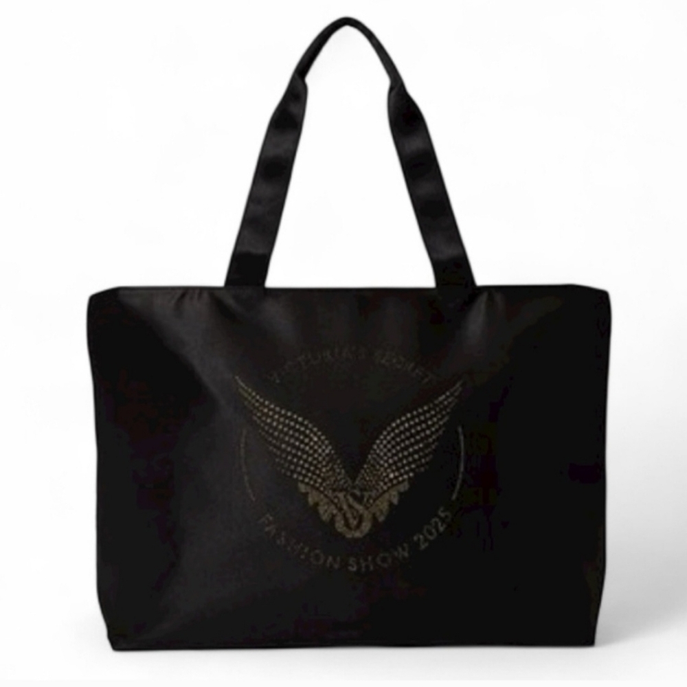 Victoria's Secret Black Tote with Gold Wing Design Fashion Show 2025